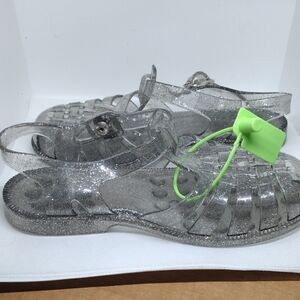 Kids Silver Glitter Transparent Jelly Sandals EU 31 US 13